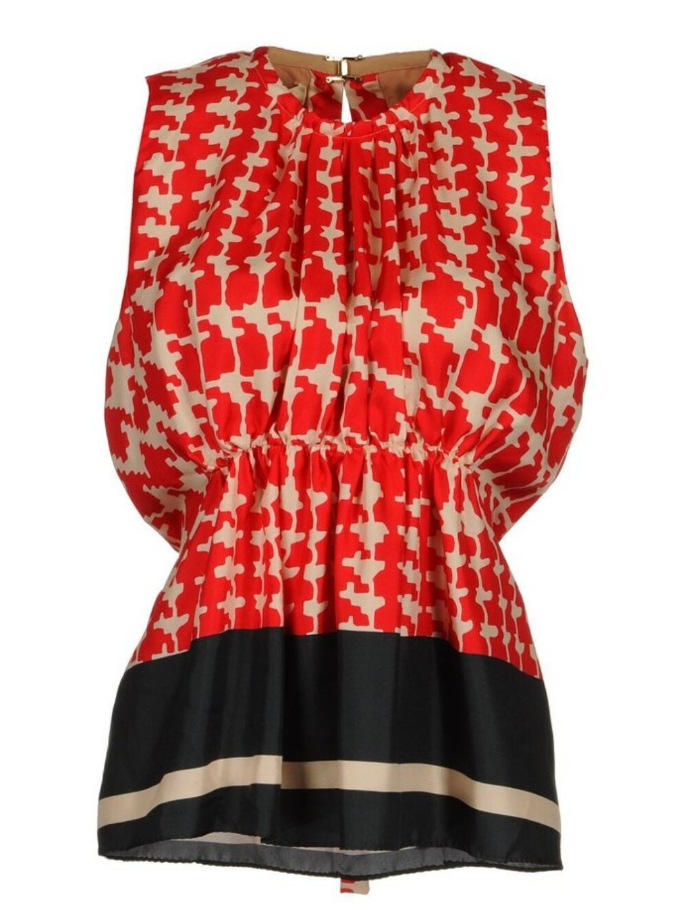 Marni Red and White Sleeveless Blouse with Black Hem